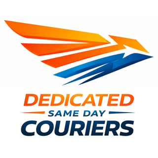 Dedicated Same Day Couriers logo with orange and blue arrow designs pointing right