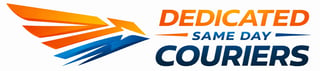 Dedicated Same Day Couriers logo featuring orange and blue arrow design