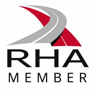 RHA Member logo featuring red and gray curved road design with black triangle and text below